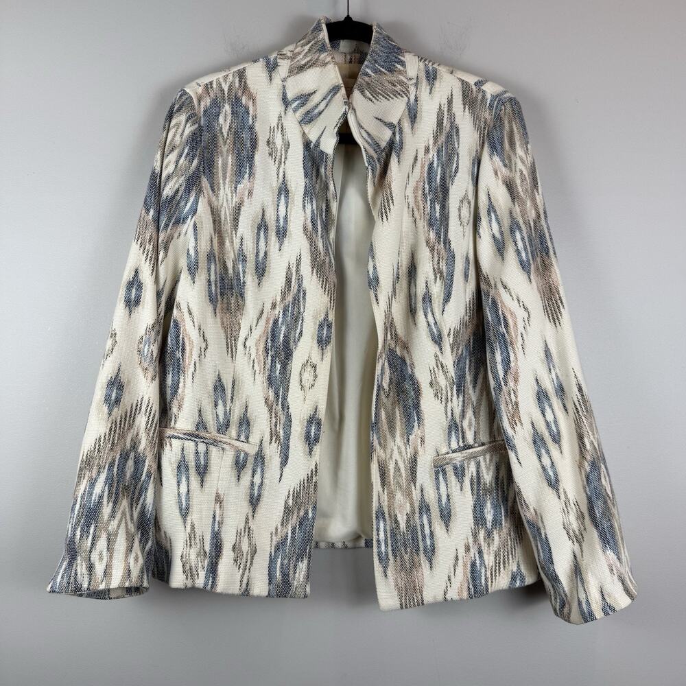 Chicos Women's Open‎ Front Jacket 2 US L Multi Printed Geo Blazer Boho Workwear